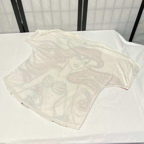 Disney Parks Princess Signed Short Sleeve Ariel Linen Blend Tee Cream Natural - Picture 9 of 13
